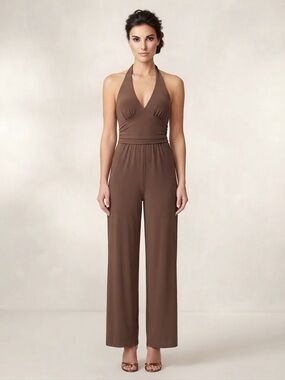 Rebel Heart Halter Wide-Leg Jumpsuit in Brown